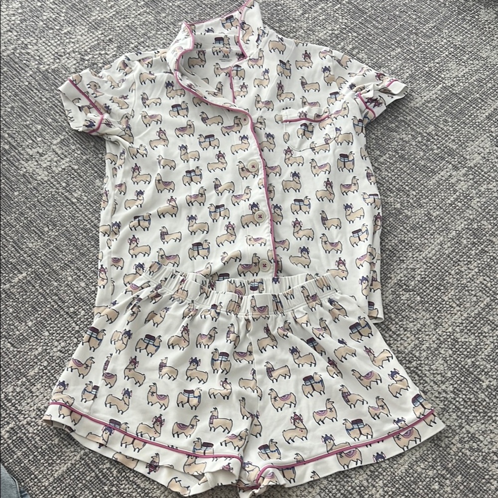 Roller Rabbit Cream and Pink Pajama Set with Floral Print